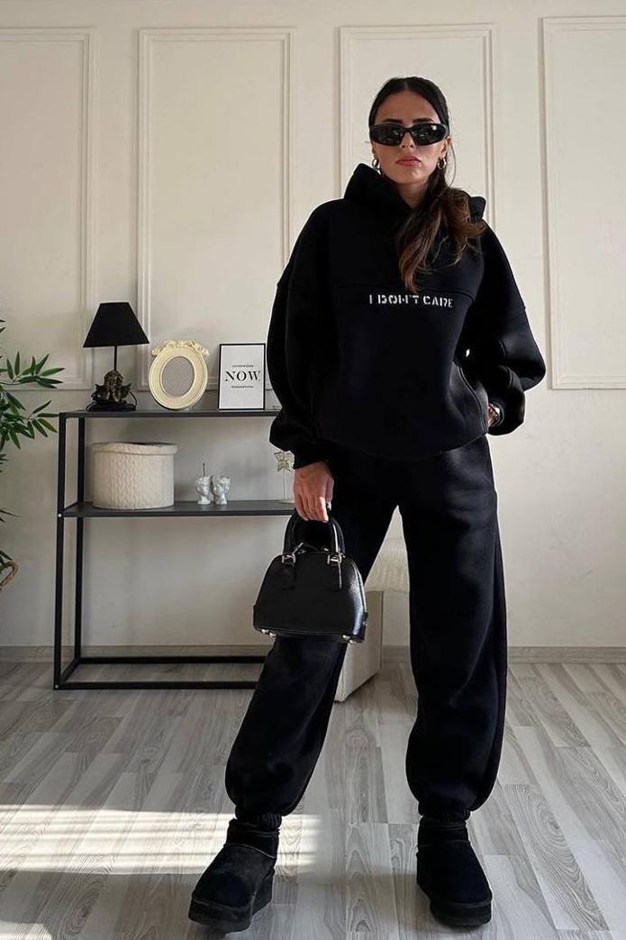 Спортивный костюм женский на флисе M Черный (165349)