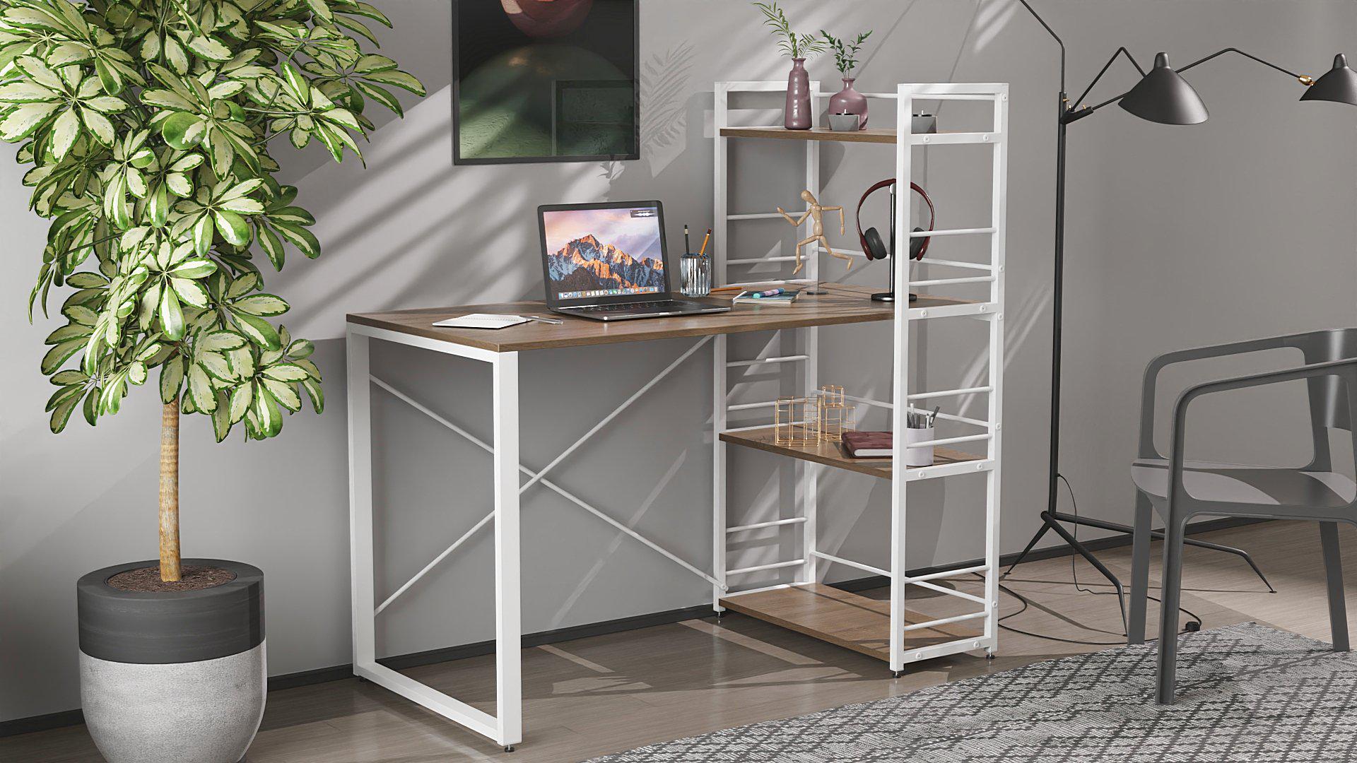 Письмовий стіл Ferrum-decor Konekt з етажеркою метал/ДСП 16 мм Білий/Дуб сонома трюфель (FRD-104228)