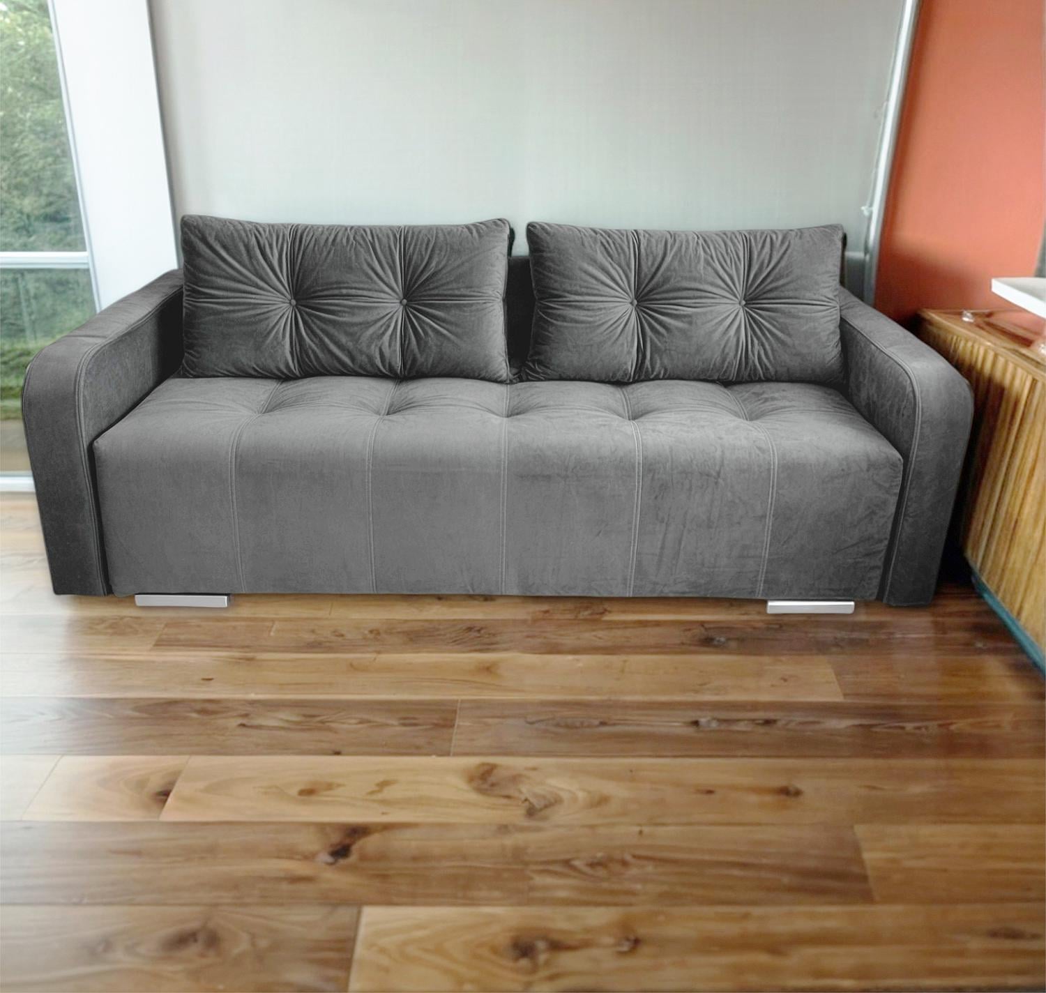 Диван прямой раскладной Tobi sho ARMADA Крокус для гостиной велюр 2250х900х970 мм Серый/90