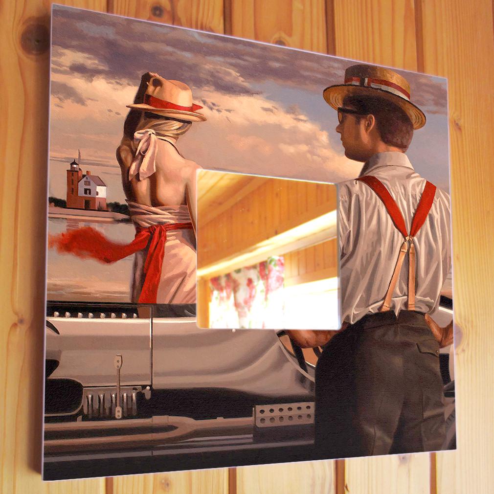 Зеркало декоративное Девушка и гонщик 260х260 мм (M00008) Зеркало декоративное Девушка и гонщик 260х260 мм (M00008)