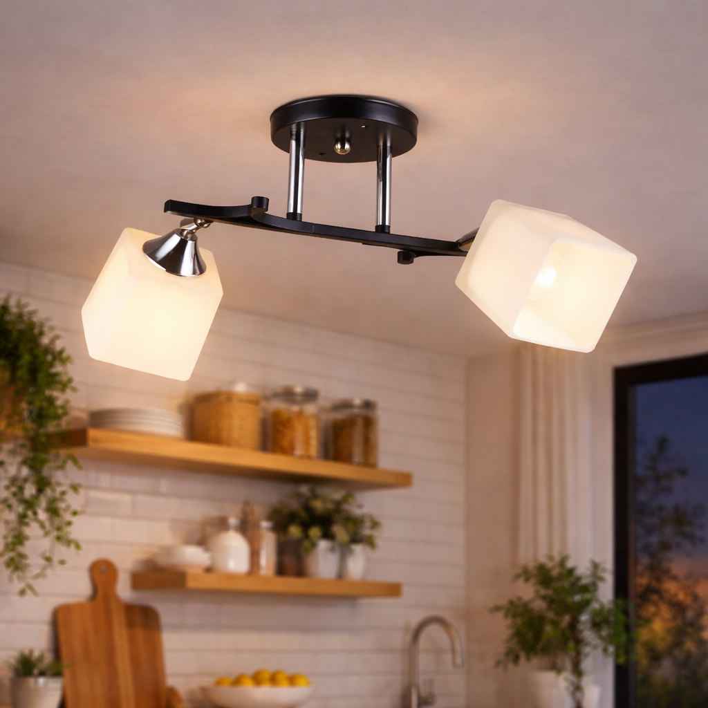 Люстра Sirius на два квадратных плафона из стекла под лампу Е27 Черный/Хром (B N5488/2 BK+CH) Люстра Sirius на два квадратных плафона из стекла под лампу Е27 Черный/Хром (B N5488/2 BK+CH)