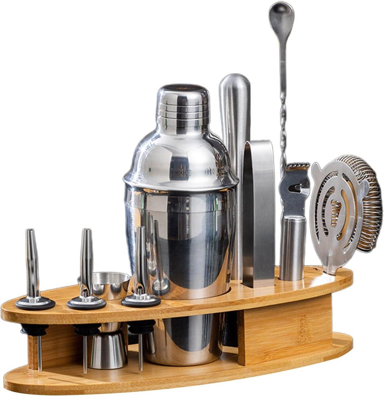 Набір для бару Basimc 11в1 для приготування коктейлів 750 мл з дерев'яною підставкою(Е051365)
