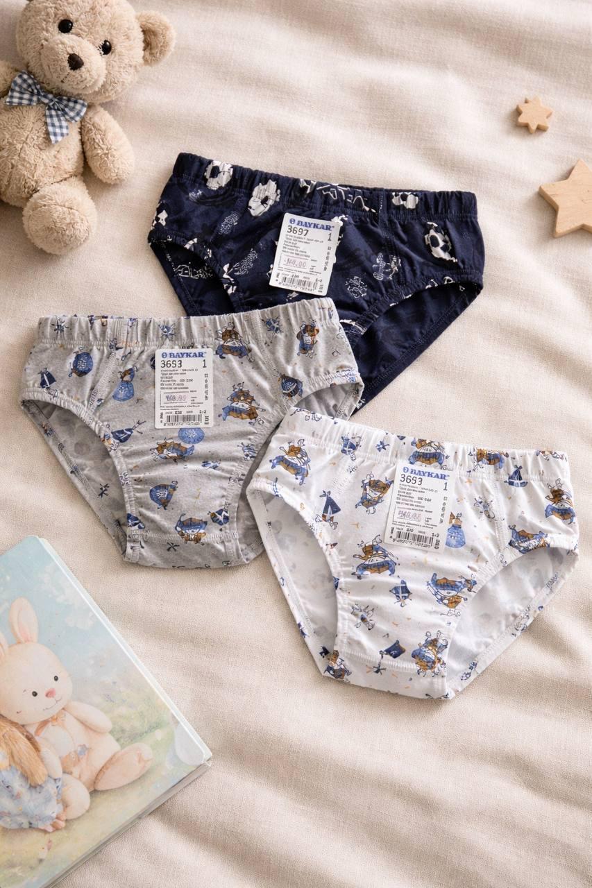 Трусы слипы детские хлопчатобумажные для мальчика BAYKAR Микс сюрприз р. 1 98-104 см 1-2 года 3 шт. (ст. 33-33)