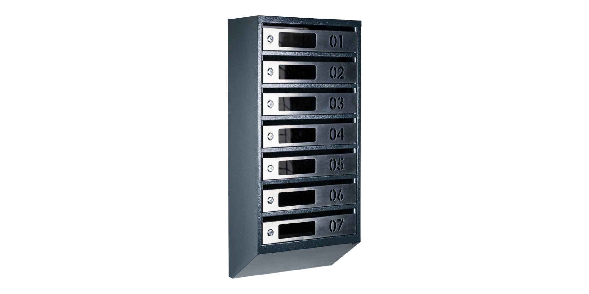 Почтовый ящик Галиндустрия ЯП-07-D многосекционный на 7 квартир металлический дверцы из нержавеющей стали Антрацитовый (132-119-000007555)