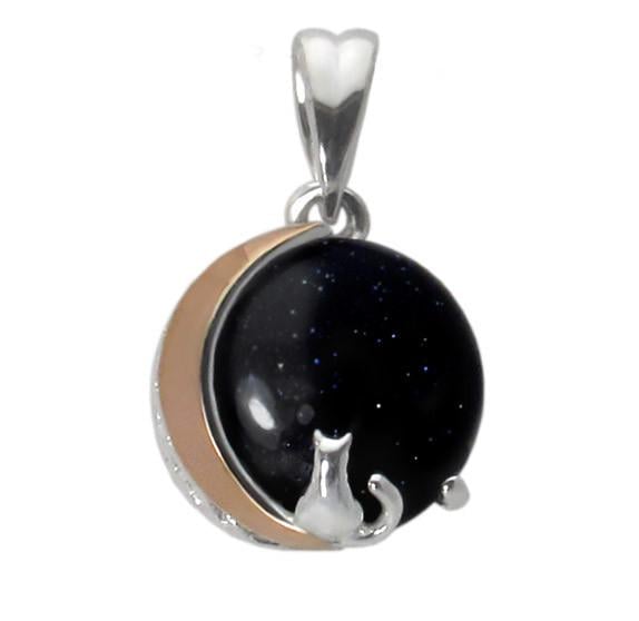 Кулон женский серебряный с золотой пластиной Котик Лунный свет