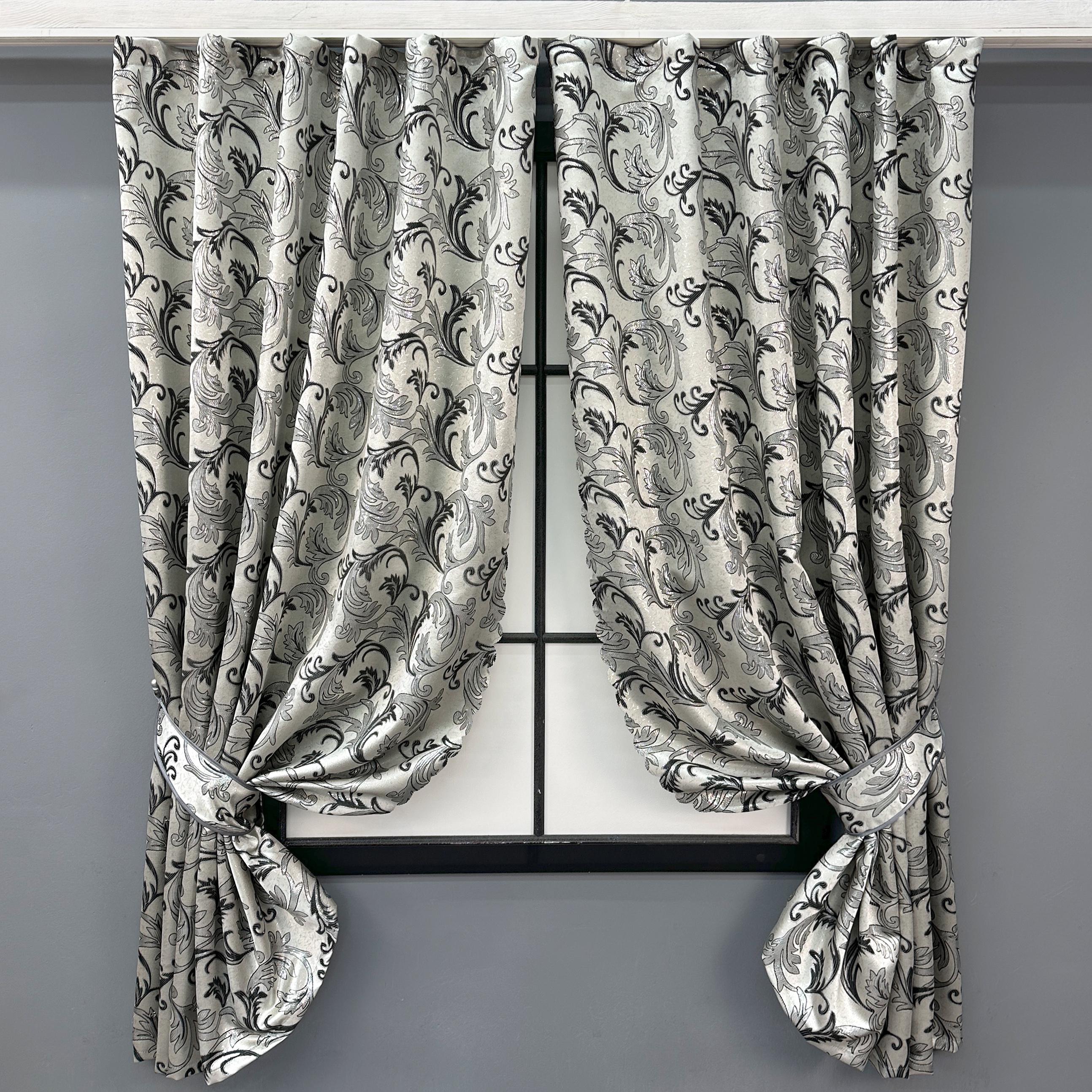 Комплект коротких штор VR-Textil Завиток № 1652ш жаккард 145х170 см 2 шт. Серый/Черный (35-0262)