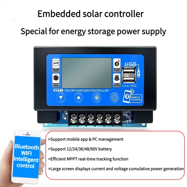 Контролер заряду сонячних панелей Clefers W41 12/60V з Bluetooth струм зарядки 60 А (5024451) - фото 2 Контролер заряду сонячних панелей Clefers W41 12/60V з Bluetooth струм зарядки 60 А (5024451) - фото 2