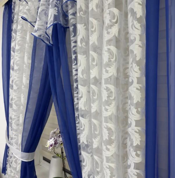 Комплект штор на кухню шифон/органза 400х170 см Синий (445) - фото 3 Комплект штор на кухню шифон/органза 400х170 см Синий (445) - фото 3