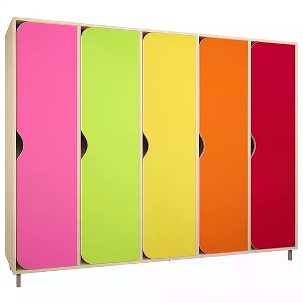 Шкаф для раздевалки DS-030 5-секционный на металлических регулируемых ножках Pink/White/Yellow/Red