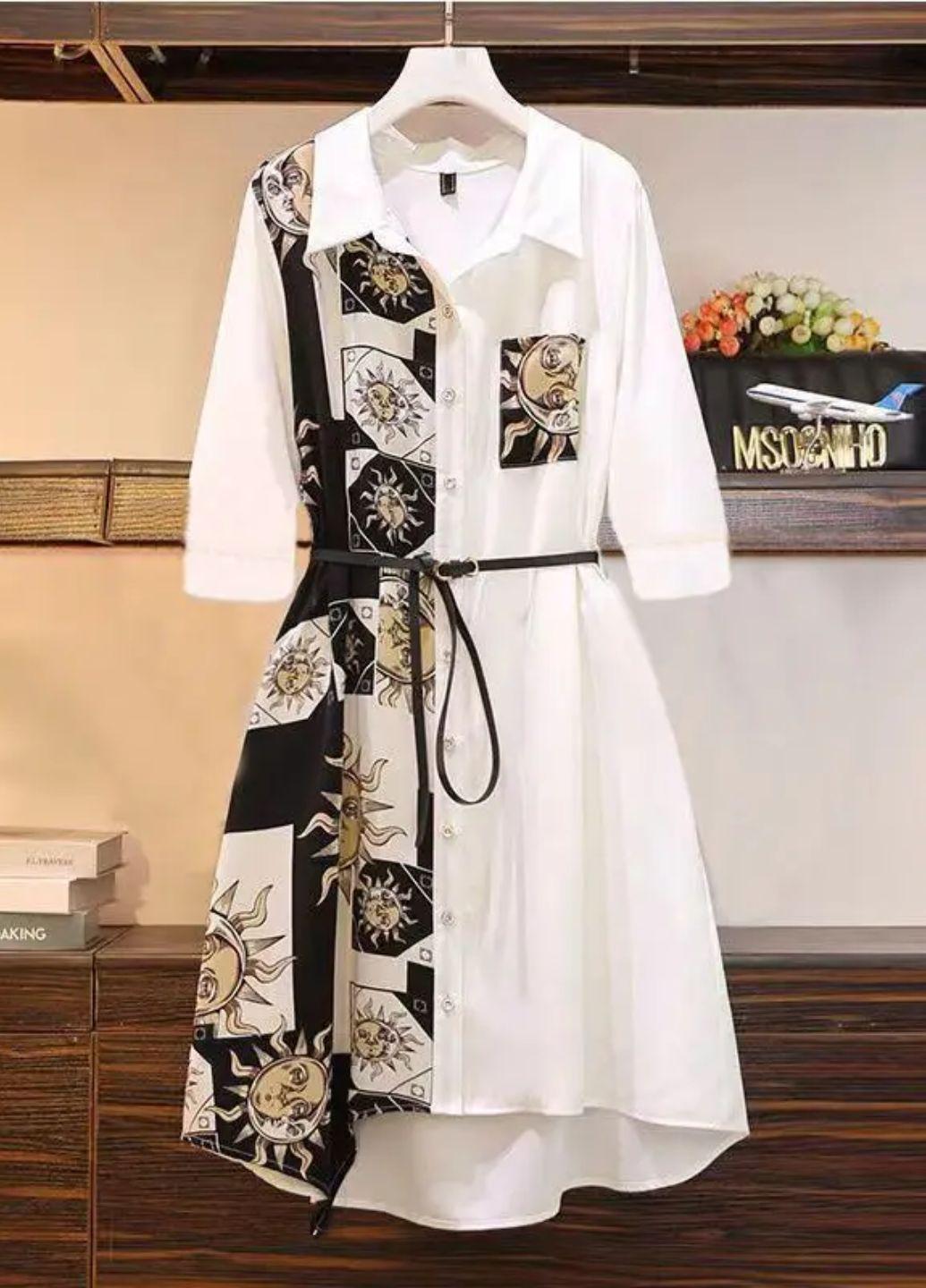 Туника женская Feiliniao Oversize на пуговицах летняя с рисунком XL Белый (12473) Туника женская Feiliniao Oversize на пуговицах летняя с рисунком XL Белый (12473)