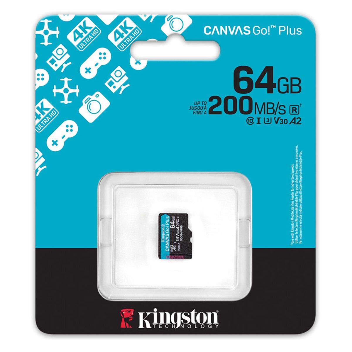 Карта памяти Kingston Canvas Go! Plus 64 GB microSDXC UHS-1 U3 class 10 A2 V30 R200MB/s (SDCG4/64GBSP) - фото 3