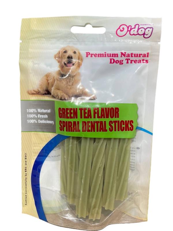 Ласощі для собак O’dog Green Tea Flavor Spiral Dental Sticks Спіральні стоматологічні палички зі смаком зеленого чаю 100 г