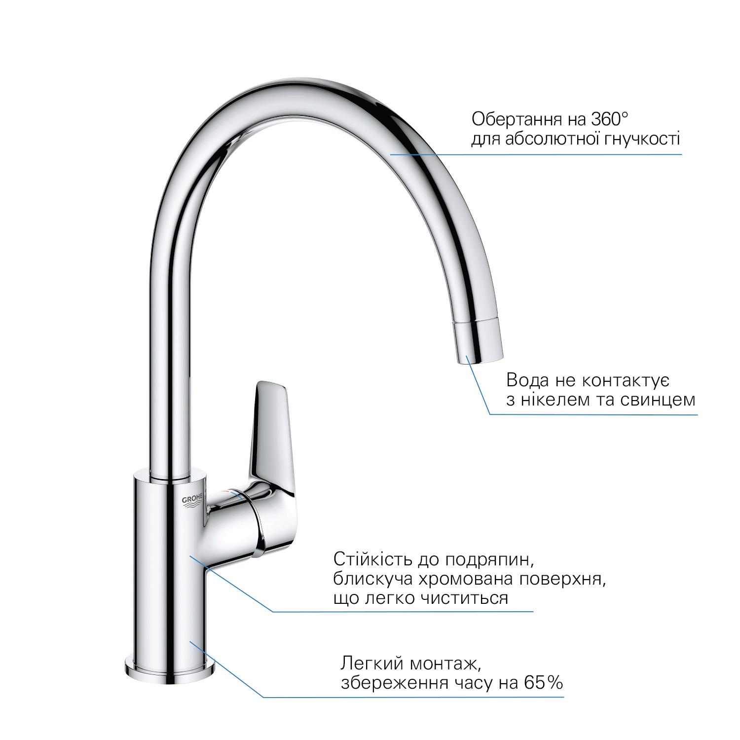Змішувач для кухні Grohe StartEdge 30529001 одноважільний Хром (149580) - фото 4 Змішувач для кухні Grohe StartEdge 30529001 одноважільний Хром (149580) - фото 4