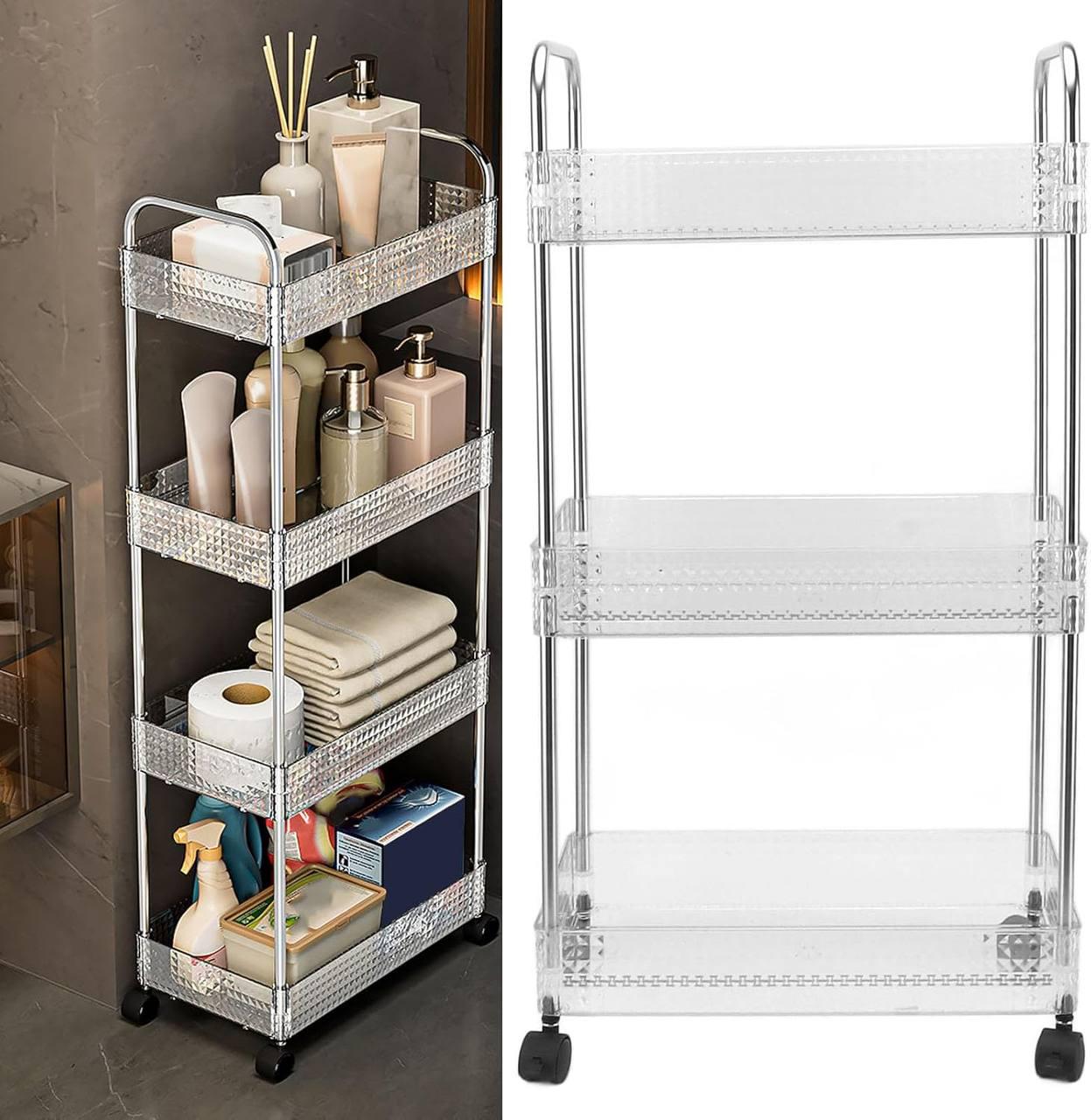 Полка напольная на колесиках пластмассовая 3 яруса Прозрачный - фото 3 Полка напольная на колесиках пластмассовая 3 яруса Прозрачный - фото 3