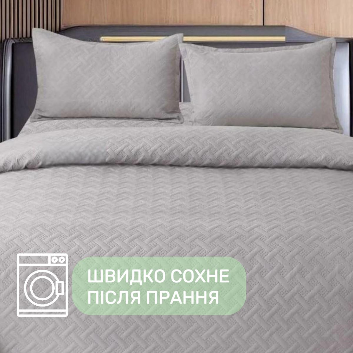 Покрывало стеганое и 2 наволочки с подушками Koloco 100% хлопок евро 200х230 см Серый (41704) - фото 4 Покрывало стеганое и 2 наволочки с подушками Koloco 100% хлопок евро 200х230 см Серый (41704) - фото 4