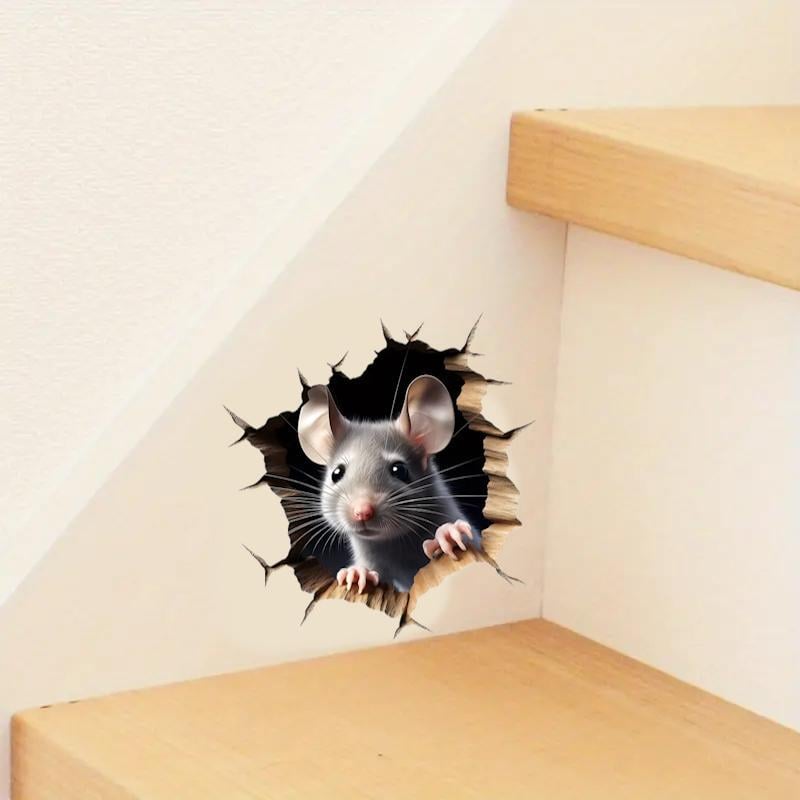 Наклейка інтер'єрна 3D Миша в норі Сірий з коричневим (2498595988) - фото 4 Наклейка інтер'єрна 3D Миша в норі Сірий з коричневим (2498595988) - фото 4