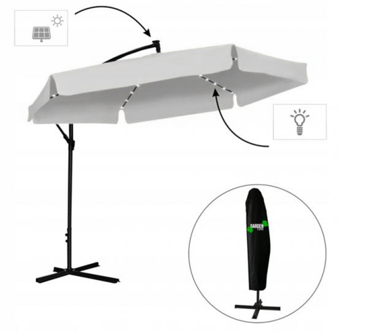 Парасоля садова GardenLine GAO1497 з LED підсвіткою та чохлом 300 см Сірий - фото 7