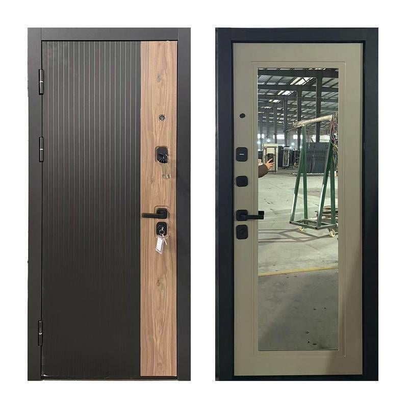 Дверь входная левая TD MM8011А 2050x860 мм Лофт Черный/Орех американский/Матовый Молочный зеркало (33493833)