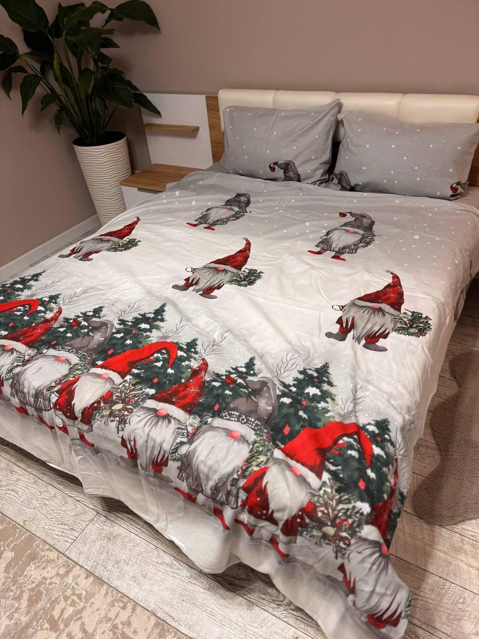 Комплект постільної білизни з байки двоспальний 180x215 см наволочка 2х50х70/70х70 см Сірий (П4К-al-baika-002-22)