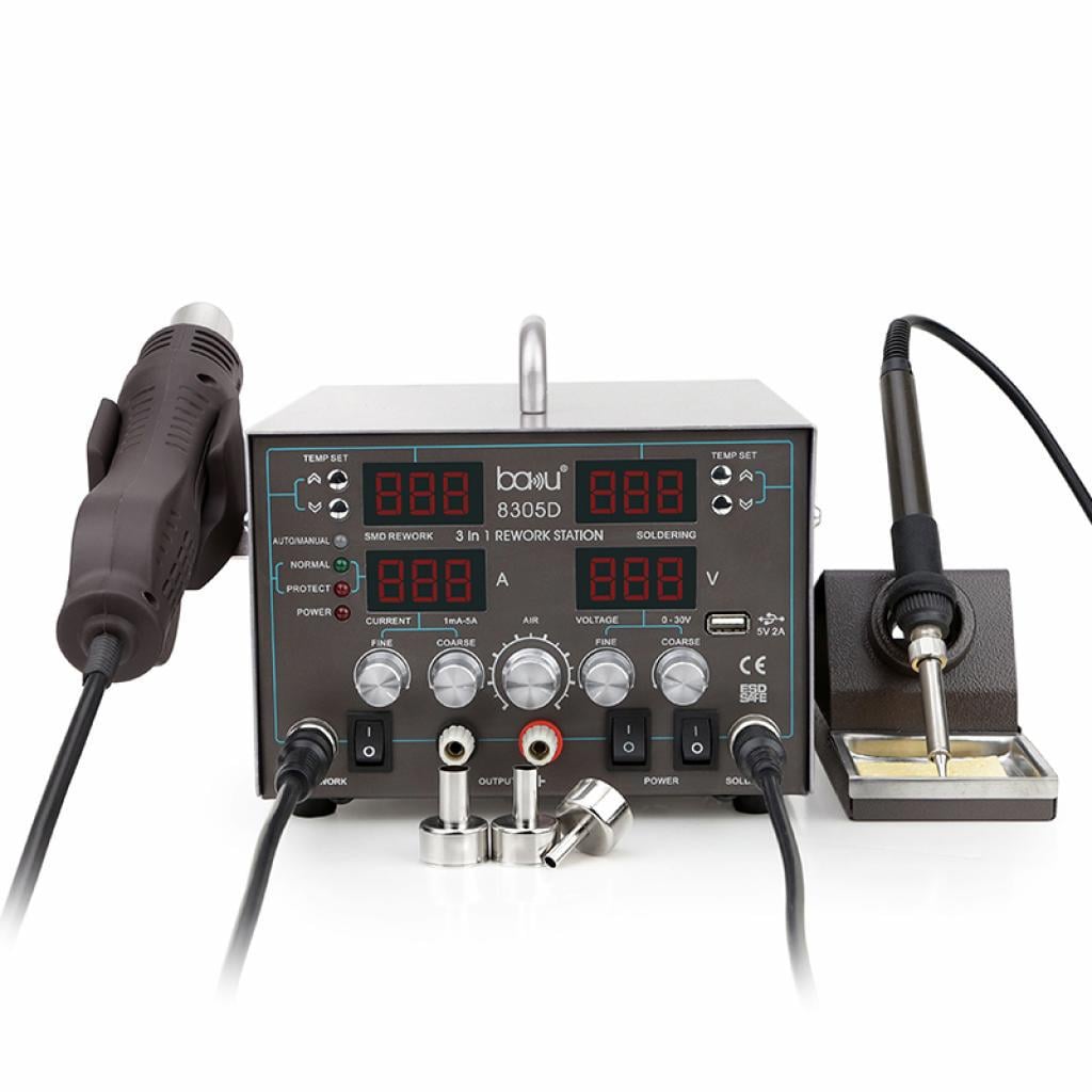 Паяльная станция BAKKU BA-8305D БП DC 0-30В 5 A цифровая индикация с феном и паяльником 340х278х208 мм 5,1 кг (DR011243)
