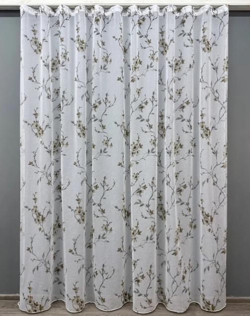 Тюль в гостиную/спальню батист Белый/Кофейный (1540т)