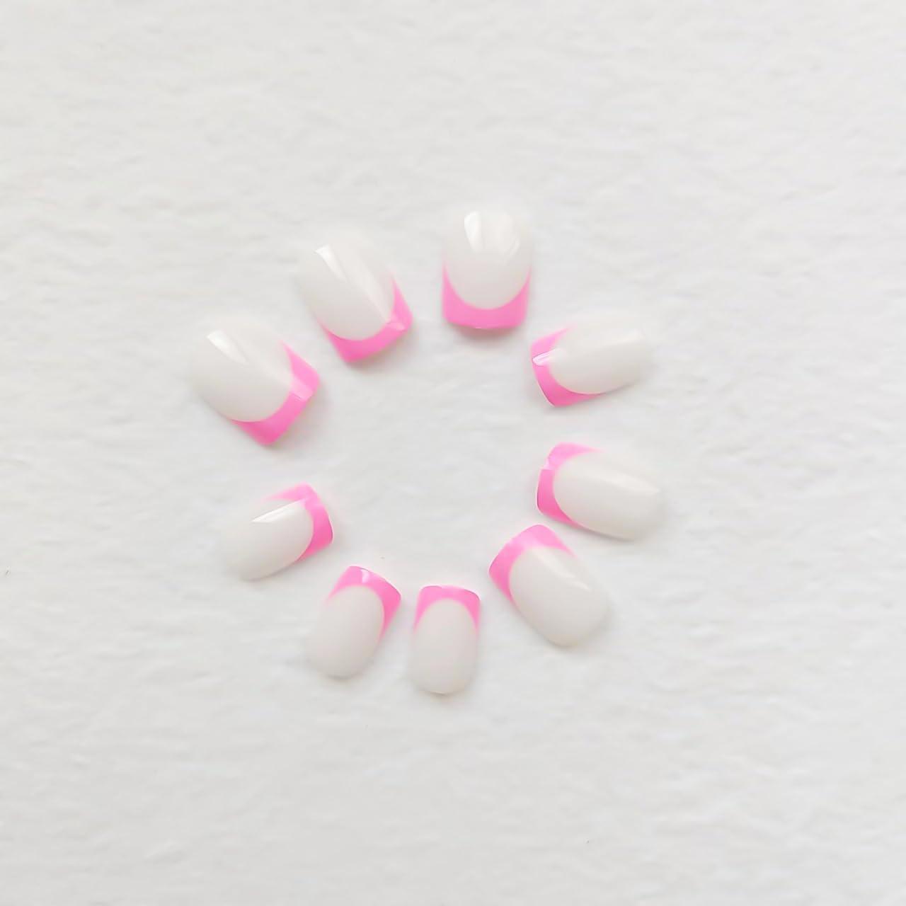 Накладні нігті короткі Кольоровий френч квадрат з клейовими пластинами та пилкою 24 шт. Рожевий (2789190718) - фото 8