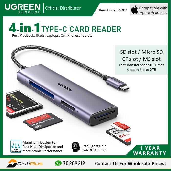 Кардридер UGREEN CM627 Card Reader MS/CF/TF/SD Multifunction USB Type-C Grey (15307) - фото 8