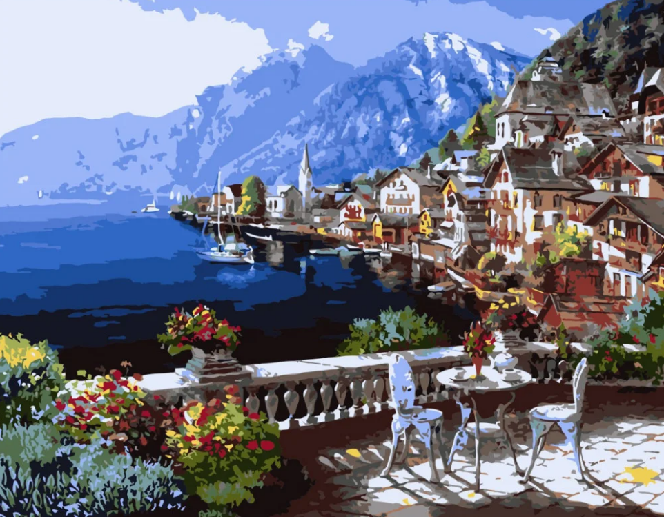 Картина по номерам Strateg Столик на террасе с лаком и уровнем 40x50 см (VA-0371)