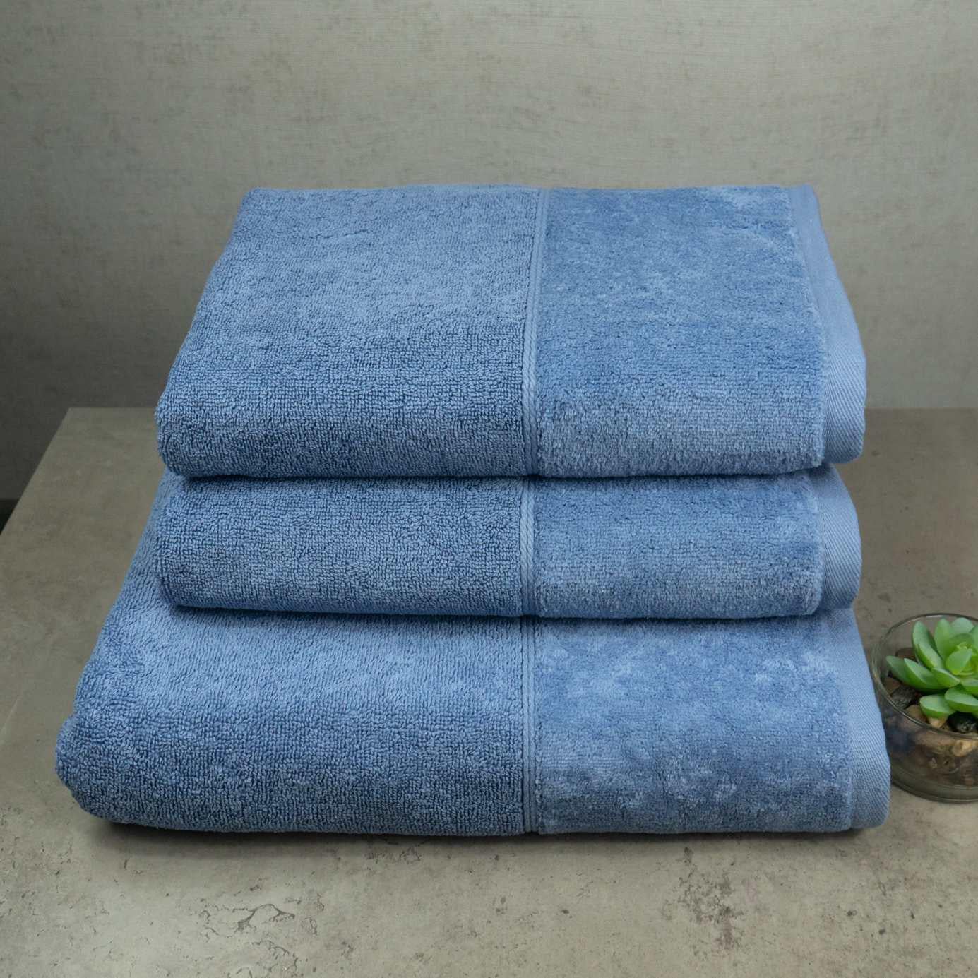Набор полотенец GM Textile Premium Milado велюр/махра 3 шт. Синий (550-milado-k3-2-dblue)