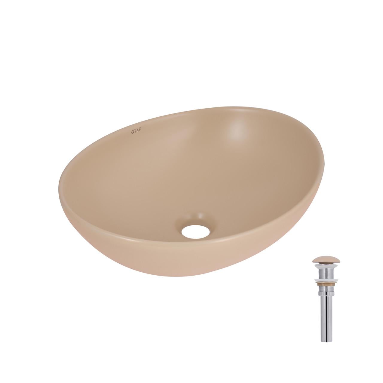 Раковина накладна Qtap Dove овальна з донним клапаном 415x340x140 мм Beige (QTDOV188SB49784)
