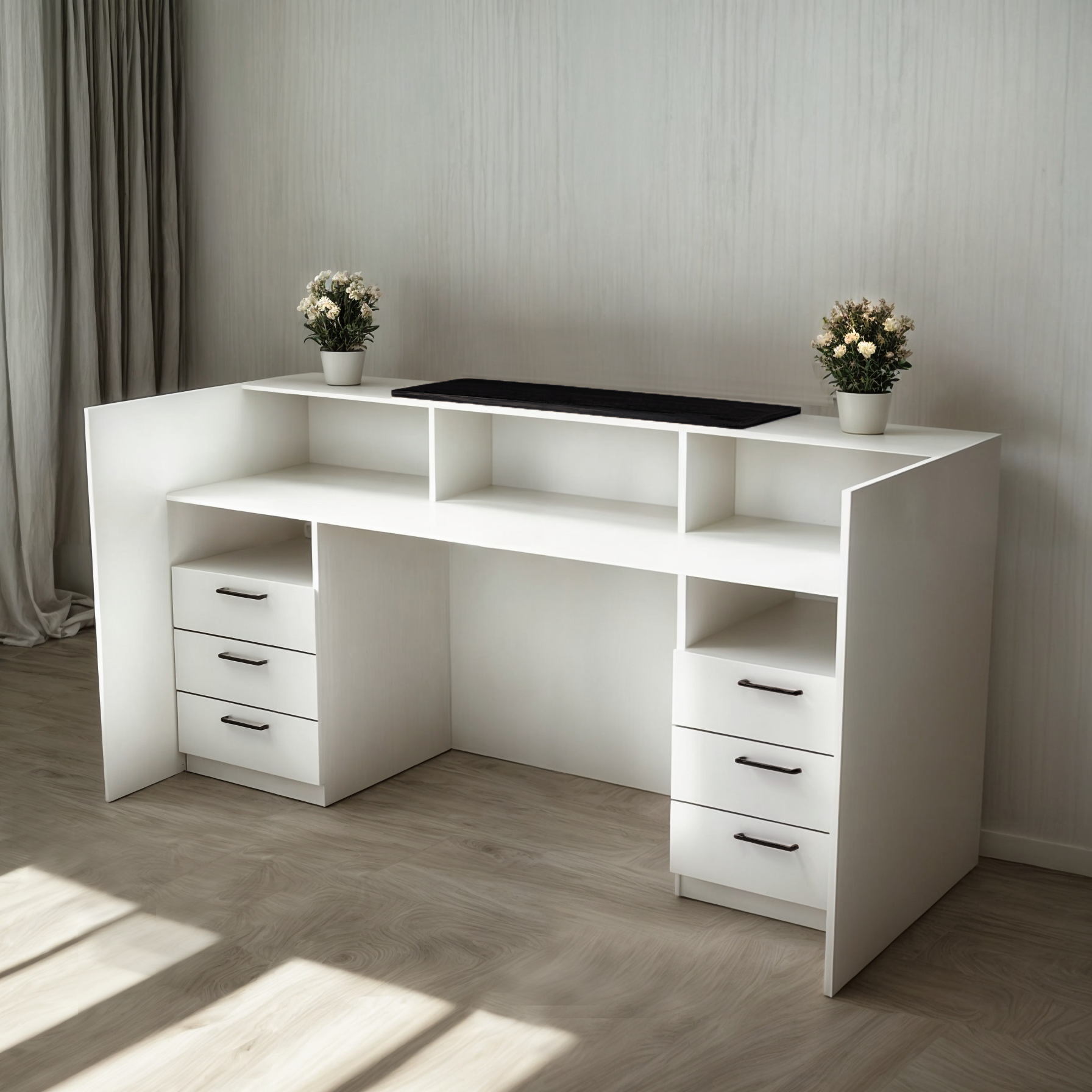 Стойка администратора Tobi Sho Ресепшн/1 для офиса/салона с подсветкой и ящиками/1800х800х1000 мм Белый/Черный - фото 5 Стойка администратора Tobi Sho Ресепшн/1 для офиса/салона с подсветкой и ящиками/1800х800х1000 мм Белый/Черный - фото 5