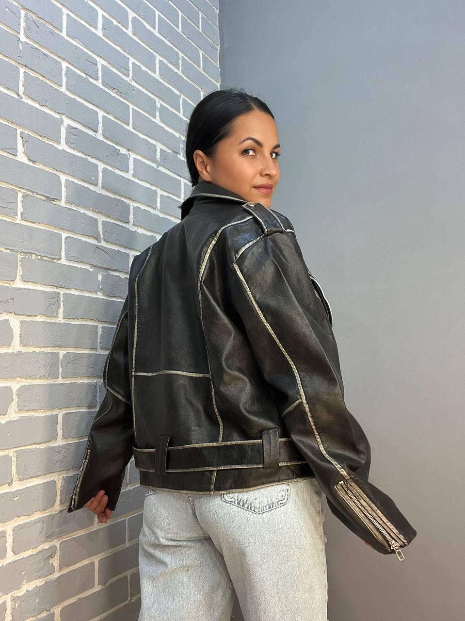 Куртка женская Aftf Basic 2456 косуха молнии пояс вареные швы экокожа L Черный (2492) - фото 8 Куртка женская Aftf Basic 2456 косуха молнии пояс вареные швы экокожа L Черный (2492) - фото 8