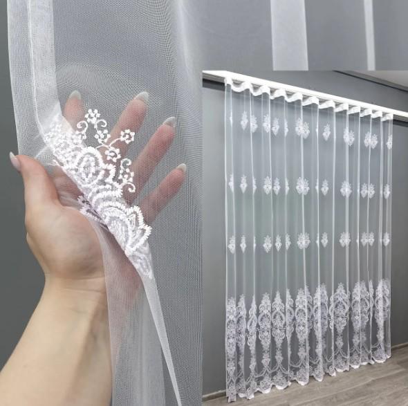 Тюль из фатина с вышивкой и люрексом Холодный белый (1571т) - фото 2 Тюль из фатина с вышивкой и люрексом Холодный белый (1571т) - фото 2