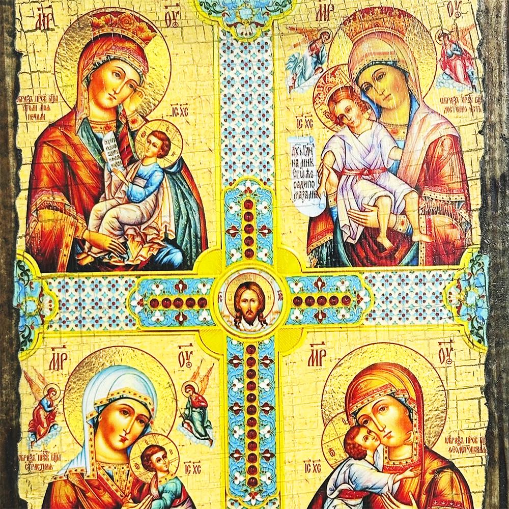 Ікона Богородиця Чотиричасткова під старовину (1146-1) - фото 2 Ікона Богородиця Чотиричасткова під старовину (1146-1) - фото 2