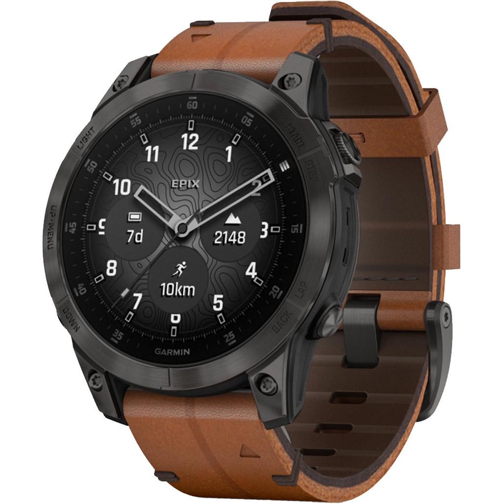 Смарт-годинник Garmin Epix 2 Sapphire - B. Titanium w. Chestnut L. Band (010-02582-30)