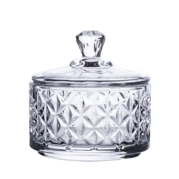 Конфетница с крышкой High Quality из хрустального стекла Ice flowers (HP-YH-30)
