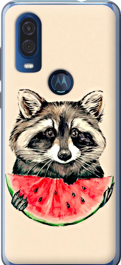 Чехол на Motorola One Vision Енотик с арбузом (4605u-1782-42517)