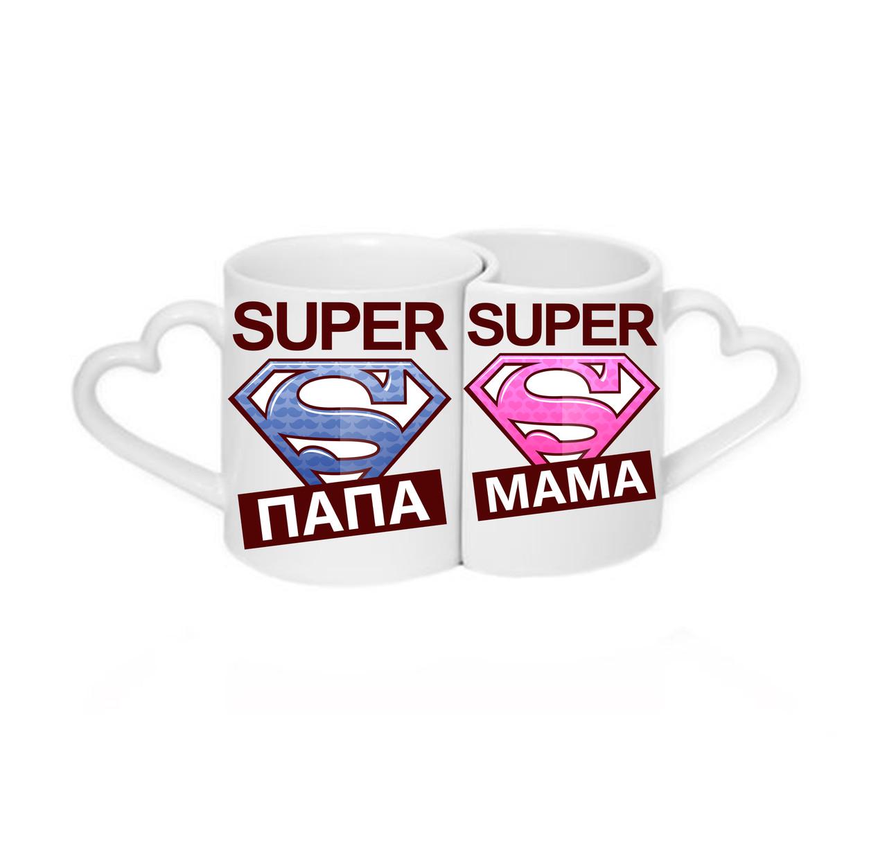 Парные чашки Super папа Super мама Белый (ПЧ065)