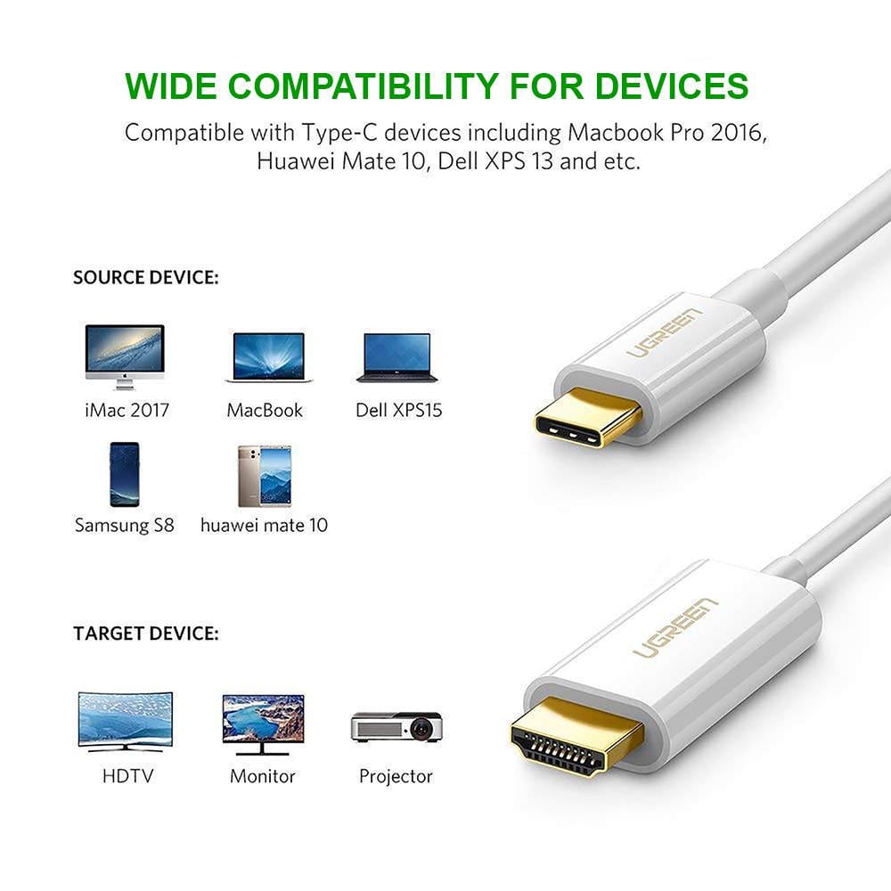 Кабель UGREEN Type-C-HDMI 4K 60Hz відеоконвертер USB-C на HDMI 2.0 Thunderbolt 3 1,5 м Білий (30841) - фото 11