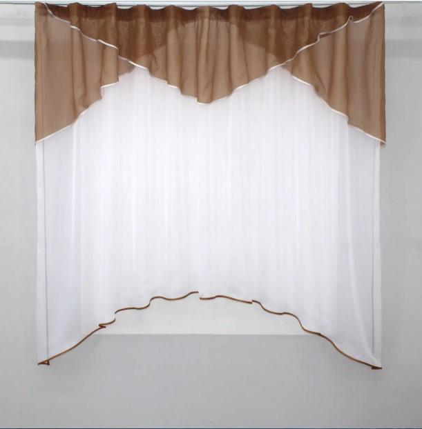 Занавеска на кухню 270х170 см Коричневый/Белый (025к)