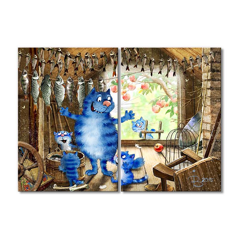 Модульная картина Рассказы об улове рыбы 2 модуля 60x90 см