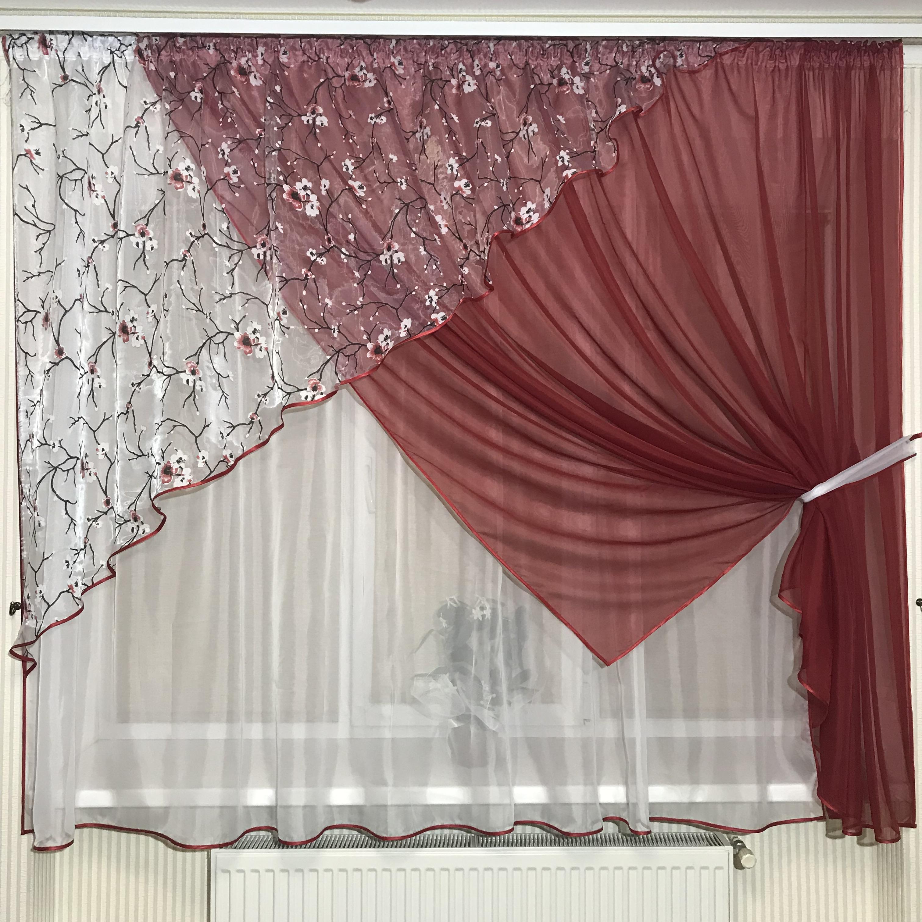 Занавеска на кухню TG Home №362 Сакура Красный (362-11/907-2) - фото 4