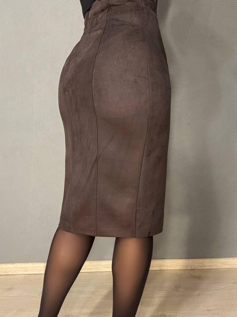 Юбка женская Gritana 125 с разрезом миди прямая под замшу L Коричневый (5944) - фото 3 Юбка женская Gritana 125 с разрезом миди прямая под замшу L Коричневый (5944) - фото 3