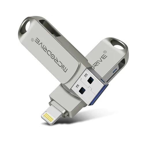 Флешка металлическая Microdrive 2в1 USB-Lightning 32Gb Silver