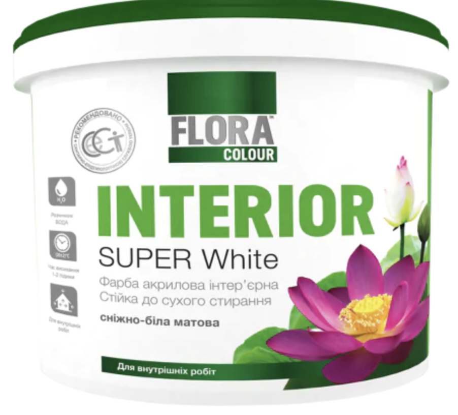 Краска интерьерная акриловая FLORA Сolour Super White INTERIOR 14 кг Белый (2662772025)