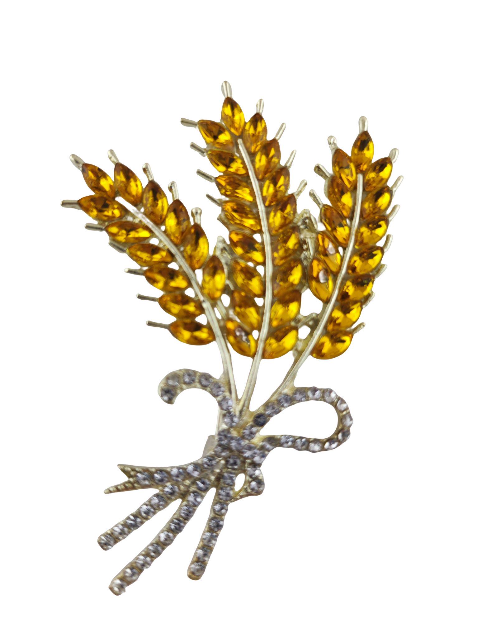 Брошь женская ProJewelry Букет Пшеницы с искусственным камнем 7 см (138602)