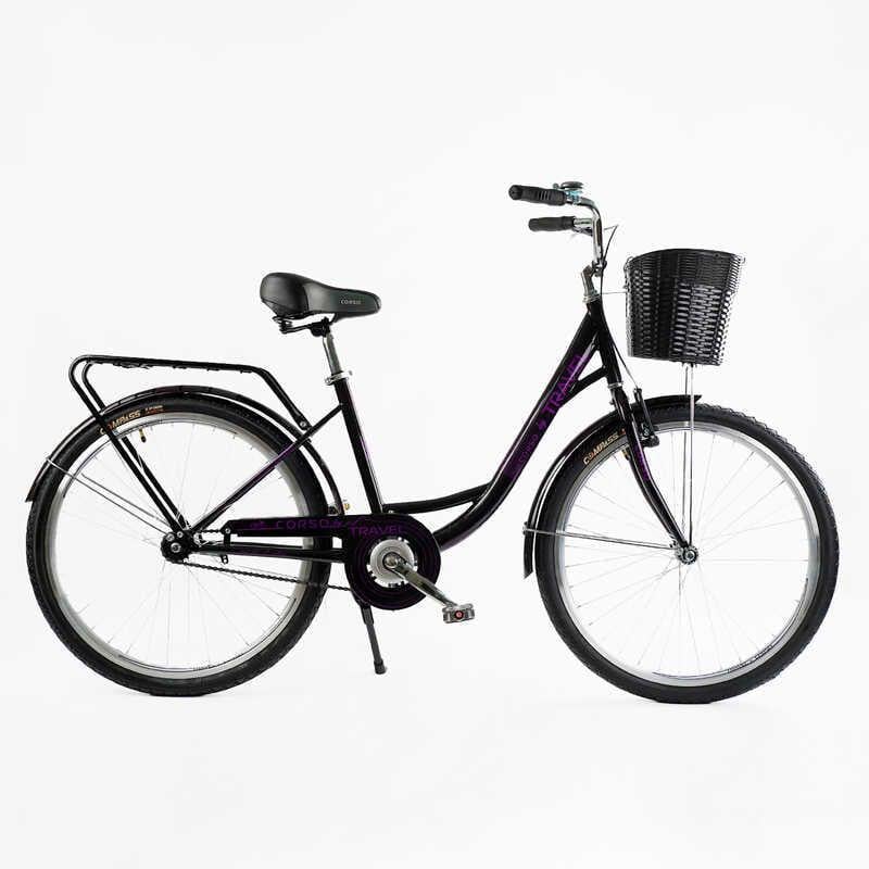 Велосипед городской Corso односкоростной/корзина/багажник/стальная рама 16,5" 26" Black (162978)