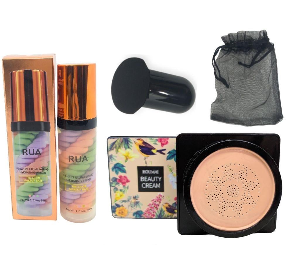 Комплект тональный крем-кушон Houmai Beauty Cream беж и база под макияж RUA натуральный финиш увлажняющий