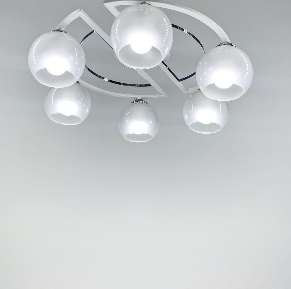 Люстра стельова на 6 плафонів Ø 58 см Білосніжний (51795/6 CH+WT+WT) - фото 2 Люстра стельова на 6 плафонів Ø 58 см Білосніжний (51795/6 CH+WT+WT) - фото 2