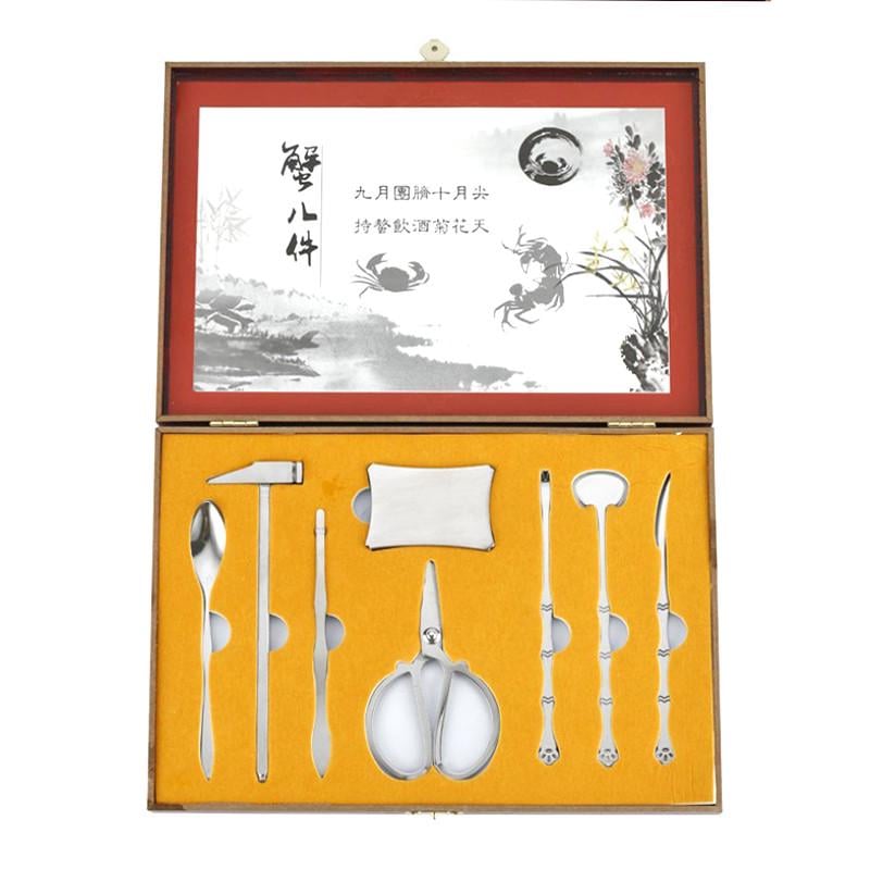 Набор приборов Lesko YY20-0097 для разделки краба из нержавеющей стали в деревянной коробке